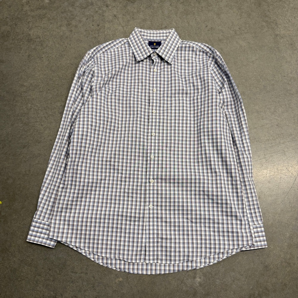 Stafford Executive Non-Iron Oxford Shirt Mens 17 36-37 Blue Brown Plaid Regular
